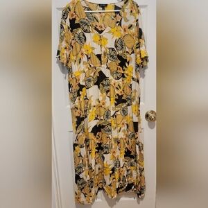 Jessica Simpson Yellow and Brown Floral Maxi Dress